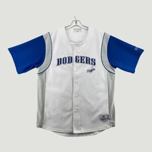 Los Angeles Dodgers Baseball Jersey True Fan White Blue Button Front Adult XL
